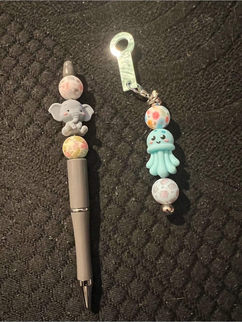 Cute Grey Elephant Bead Pen with Removable Aqua Jellyfish Charm